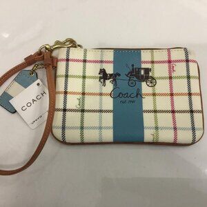 Coach Multicolor Plaid Wristlet with Blue Accent - Color Transfer on Back NWT